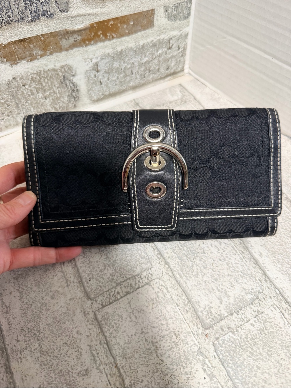 Y2K Coach Black Signature Canvas Wallet with Silver Buckle